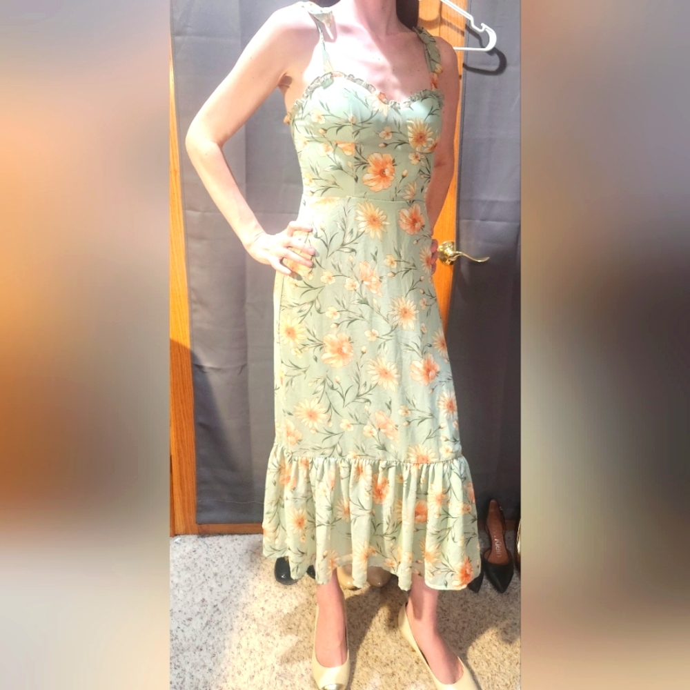 City Studio Green Floral Midi Dress